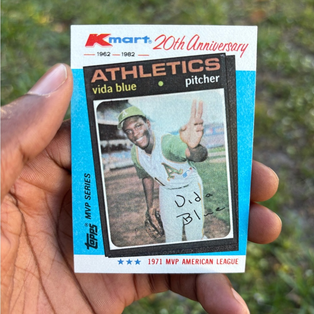 Vida blue Athletics Pitcher Card - Blue and White